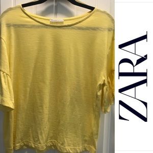 Zara yellow cotton blouse with ruffle sleeve‎ detail. Small.